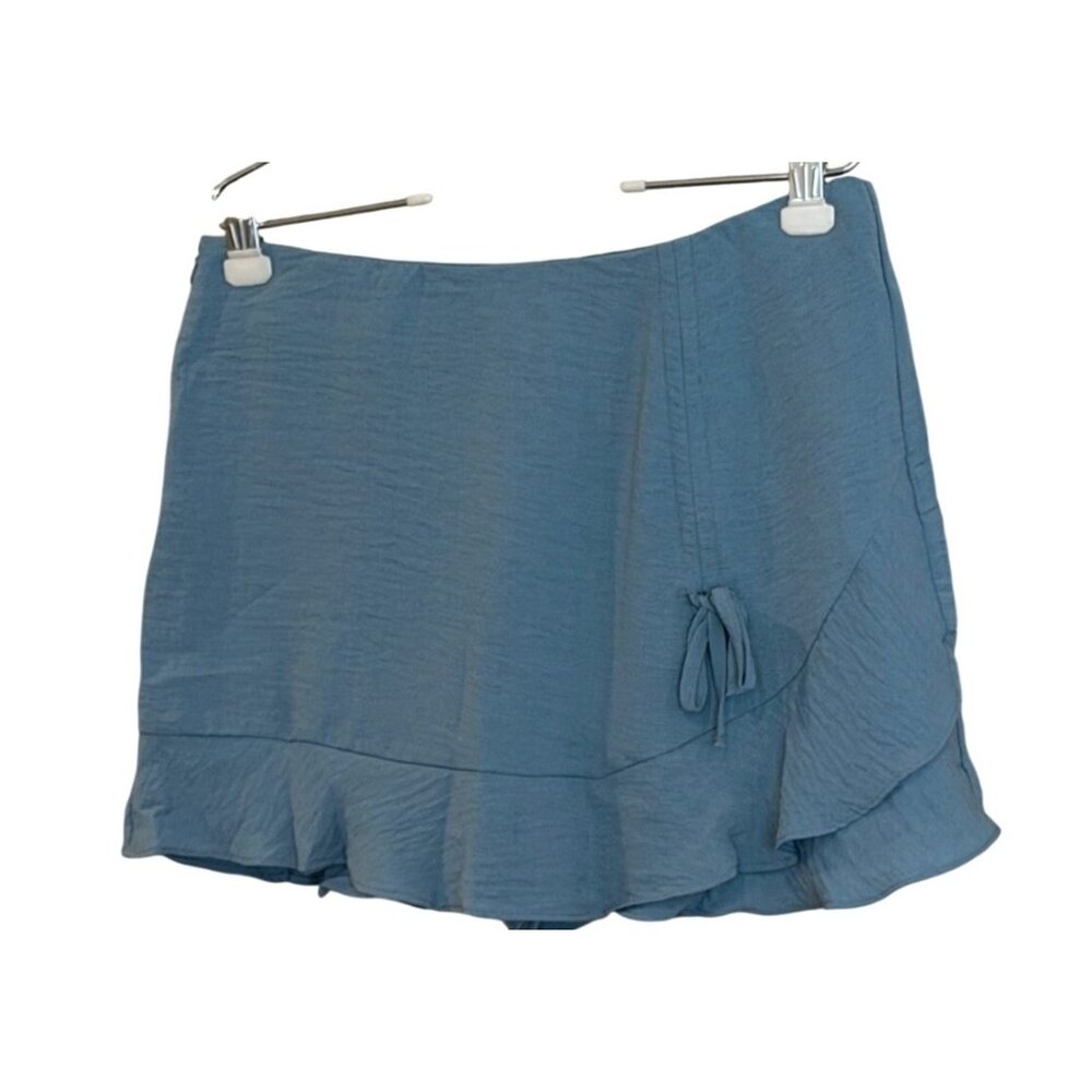 Halara Women's Side Tie Ruffle Skirt Shorts Skort Blue Size Large NWT
